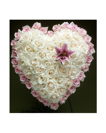 HEART ALL ROSES WITH STAR GAZER LILY